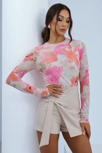 Bluzka tiulowa Blake - Watercolor flowers orange and pink S/M