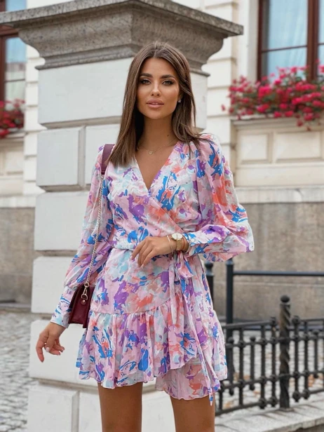 Sukienka "ANNA" szyfon - Mazaje Fioletowe XS/S