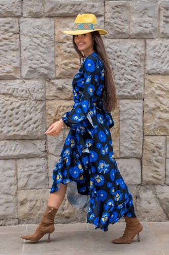 Sukienka "ANNA" długa - Blue Flowers M/L