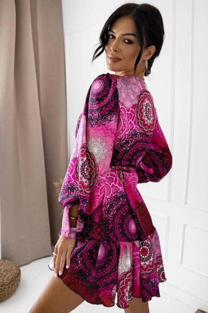 Sukienka "ANNA" różowy wzór boho XS/S